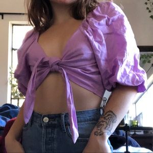 Express purple tie front crop top